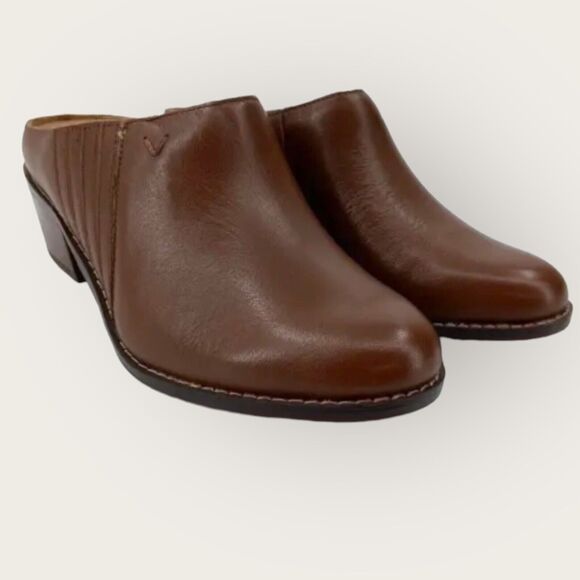 Vionic Shoes - Vionic Nellie Mules Womens 5 US 36 EU Brown Leather Shoes Open Slip On Clog Heel